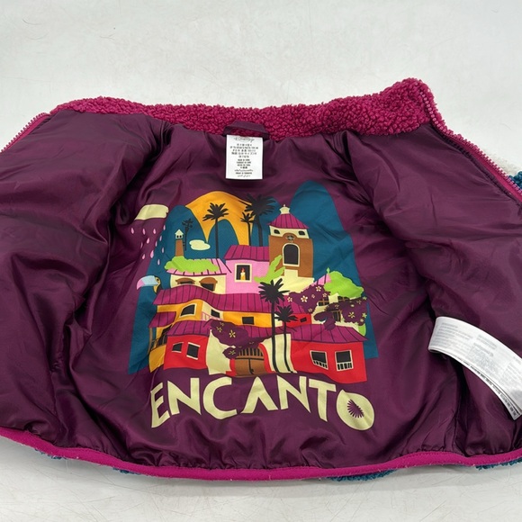 Disney Encanto Sherpa Sequin Bird Print Floral Colorblock Cozy Zippered Jacket - Picture 5 of 11